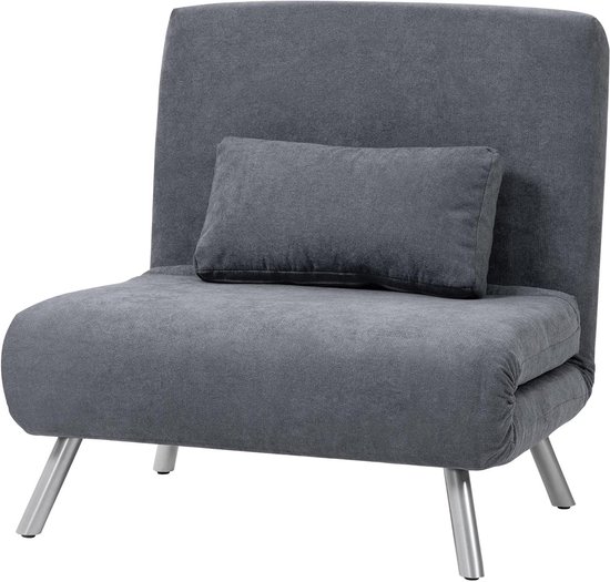 Klapfauteuil met Bed - Slaapbank - Gastvrij Ontvangen - 5-voudig Verstelbaar - 190 cm Bedlengte - Donkergrijs