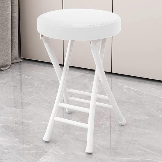 Klapstoel Barstoel - Opklapbare Kruk - Comfortabel Zitten - Spons Gevoerd Kussen - 92x36x10 cm - Wit