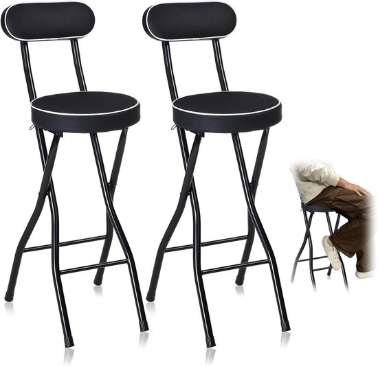 Klapstoelen Set - Barkrukken Hoog - Extra Zitting - Inklapbaar Design - 60cm Zithoogte - Zwart