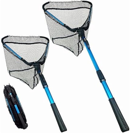 Klarven® Schepnet Vissen Zwart/Blauw - Telescoop Schepnetje met Rubberen Coating - Visvriendelijk en Sneldrogend - 500 g - Netmaat 40 x 40 cm