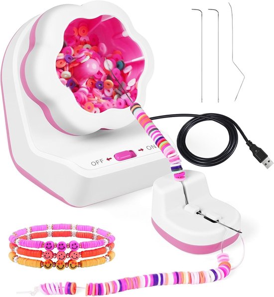 Klei Kralen Spinner, Elektrische Kralen Spinner, USB Oplaadbare Armband Maker, DIY Kralen Spinner met 3 Grote Ogen Kralen Naalden voor Creatief Bead Stringing en Ambachten