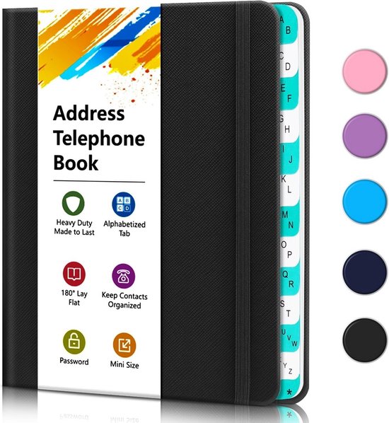 Klein Adresboek Zakformaat met Alfabetische Index Tabs, Telefoonboek Hardcover in Zwart