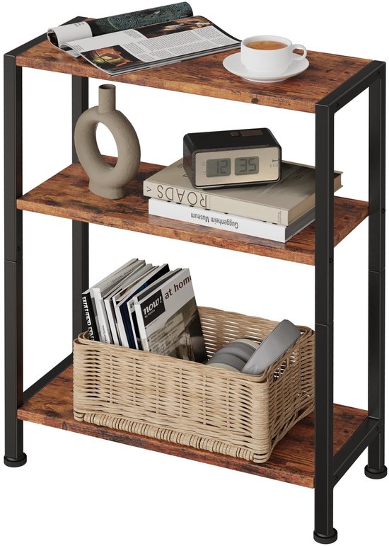 Kleine Bijzettafel voor Smalle Ruimtes, Bank-Bijzettafel, Nachtkastje met Opbergruimte, Multifunctionele Zijtafel voor Woonkamer Slaapkamer Keuken Kantoor (vintage bruin)