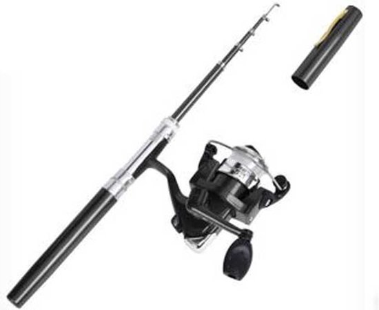 Kleine Hengel Pen Formaat - Werphengel met molen - Broekzak - 20 CM - Vishengel van Merkloos