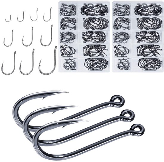 Kleine visaccessoires, scherpe vishaak, karpervishaak, vissershaak, plastic doos met weerhaken en gaten, koolstofstaal, materiaal voor vissen, recreatie, buitenactiviteiten, zilver 200 van Merkloos