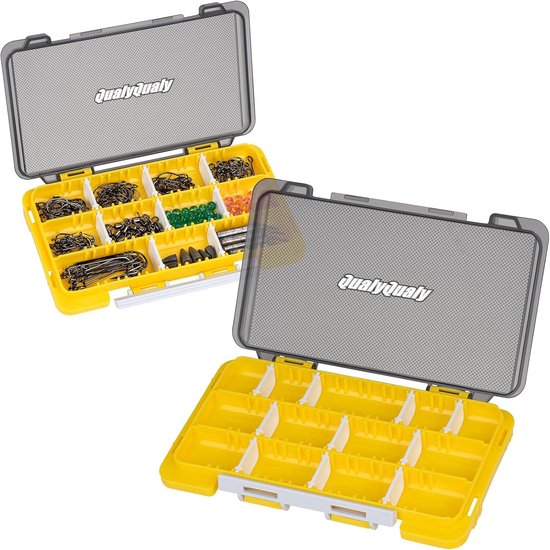Kleine Visdoos Organizer met Verwijderbare Verdeler, 2-in-1 Plastic Opslagdoos voor Visspullen, Geel, 2 Stuks, Ideaal voor Hengelsport en Vissen