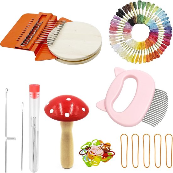 Kleine weefmachine met 12 haken, 50 kleuren stopdraden voor DIY kunstzinnige patronen en kledingreparatie