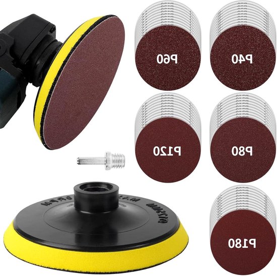 Klettscheiben-Set voor Winkelschuurpapierset - M14 schuurschijf en as - hout en metaal . van Merkloos