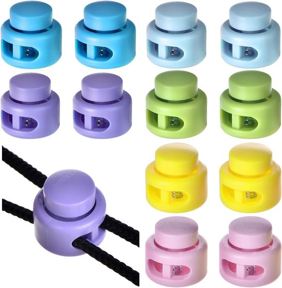 Kleurige cord stoppers set van 12 stuks voor het veilig vastzetten van koorden en touw van Merkloos