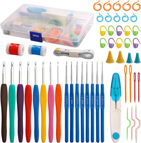 Kleurige Haaknaalden Set van 53 Stuks met Ergonomische Grip voor Beginners en Volwassenen, Ideaal voor Creatief Haken en Breien van Merkloos