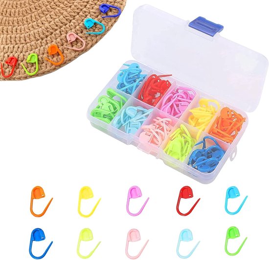 Kleurige Locking Stitch Markers met Opbergdoos voor Breien en Haken, 150 Stuks voor Sweaters en Sjaals