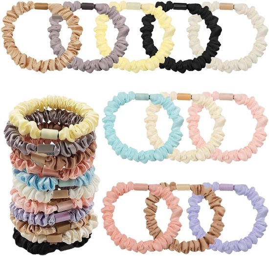Kleurige Satijnen Scrunchy Haarbanden - 22 Stuks Elastische Ponytail Houders voor Zacht en Glanzend Haar zonder Frizz
