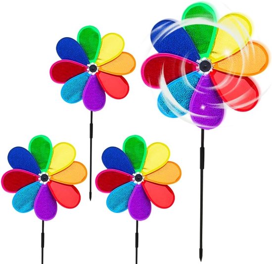 Kleurrijke 30 cm Windmolens - Set van 4 voor Balkon, Tuin en Dakterras - Decoratieve Vogelafschrikking en Speelse Tuinaccessoires van Merkloos