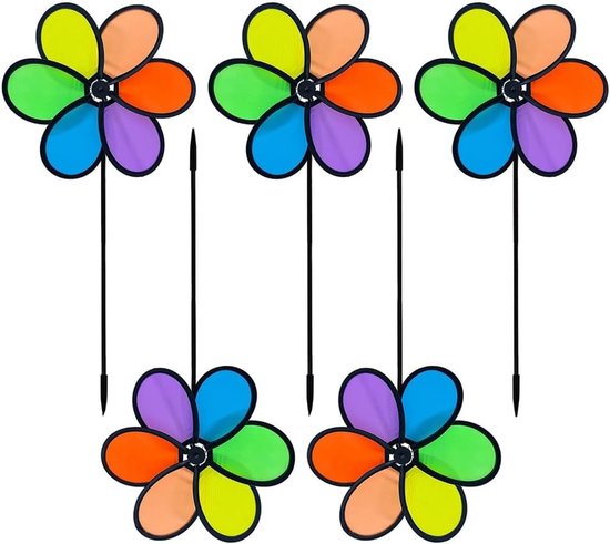 Kleurrijke 5-delige Tuinwindmolens, 20-Inch Regenboog Windmolens voor Tuin, Feest en Buitenruimte Decoratie