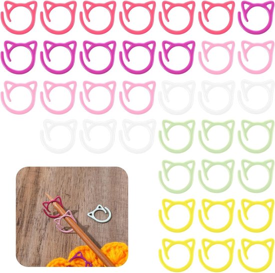 Kleurrijke draadmarkeringen in kattenvorm voor breien, haken en knutselen, metalen haak- en breiaccessoires voor creatieve projecten