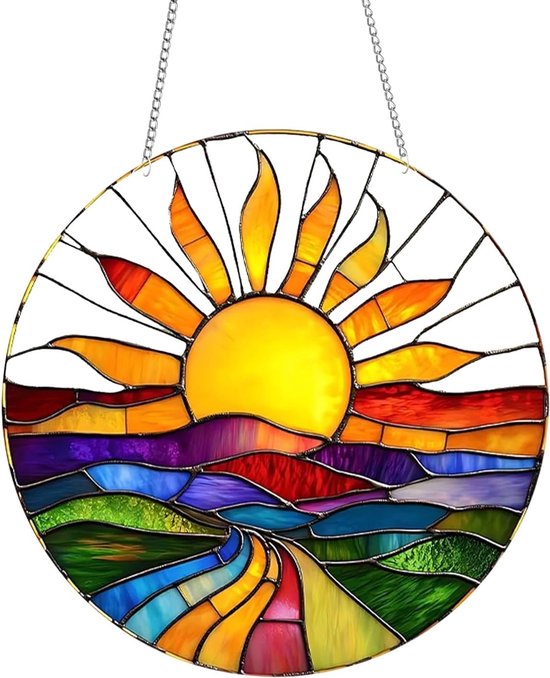 Kleurrijke Glas-in-lood Raamdecoratie van 20x20cm, Ideaal voor Thuis, Tuin en Venster, Perfect als Cadeau voor Tuinliefhebbers