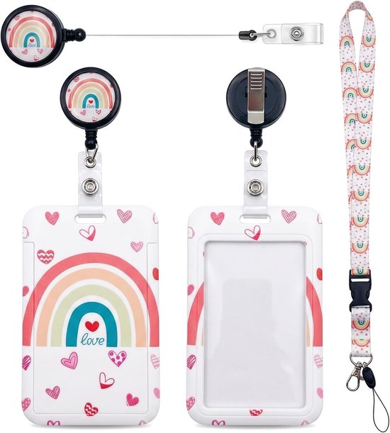 Kleurrijke ID Houder met Lanyard en Retractable Badge Reel, Afneembare Lanyard en Kaartbeschermer voor Kantoor, School en Beurzen