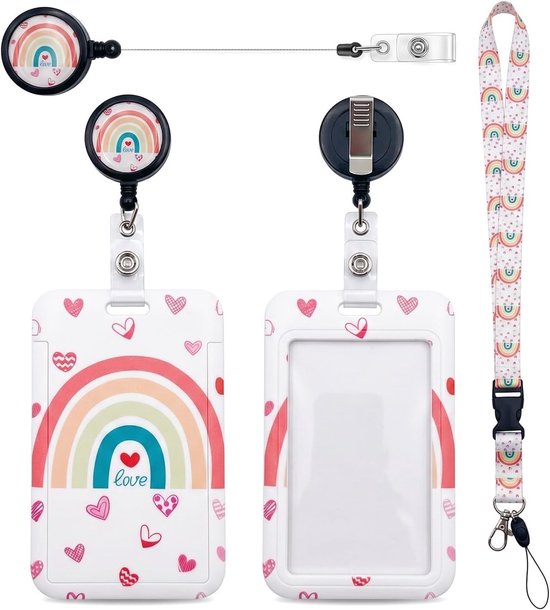 Kleurvolle ID Houder met Lanyard en Retractable Badge Reel, Perfect voor Werk, School en Evenementen