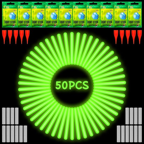 Knick Lights voor Vissen - 50 Stuks Glow Sticks voor Hengels, Ideaal voor Nachtvissen, Waterdichte Verlichting en Lichtgevende Float Poles