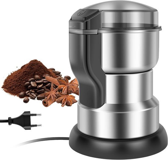 Koffiemolen met 300 W, 4 RVS Messen en Doorzichtig Deksel, Ideaal voor Koffiebonen, Noten en Specerijen, Eenvoudige One-Button Bediening en Draagbaar Ontwerp