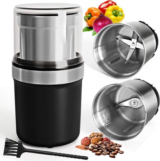 Koffiemolen met Twee Verwijderbare Schalen, Perfect voor Koffiebonen, Noten en Peper, Verstelbare Molen voor Espresso en Keukenkruiden