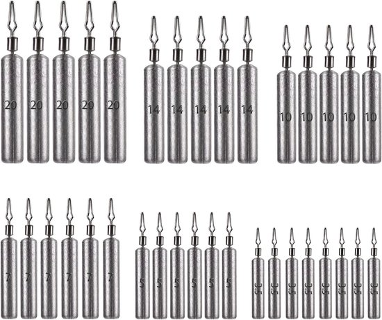 KOMUNJ 30-delige Visloodset - Perfect voor Drop Shot Vissen - Diverse Gewichten