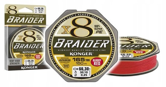 Konger Braider X8 Bloody Red Vislijn - 0.25mm, 150m