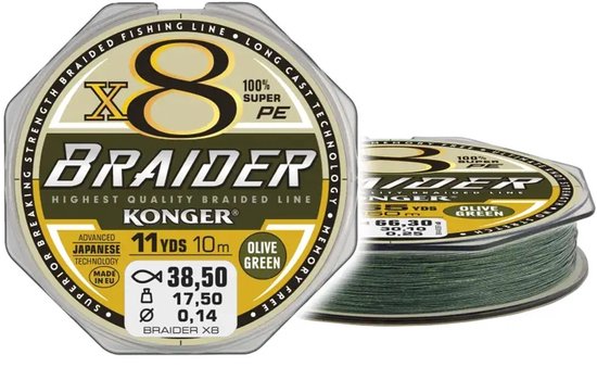 Konger Braider X8 Gevlochten Lijn 0.06mm 10m Olijfgroen