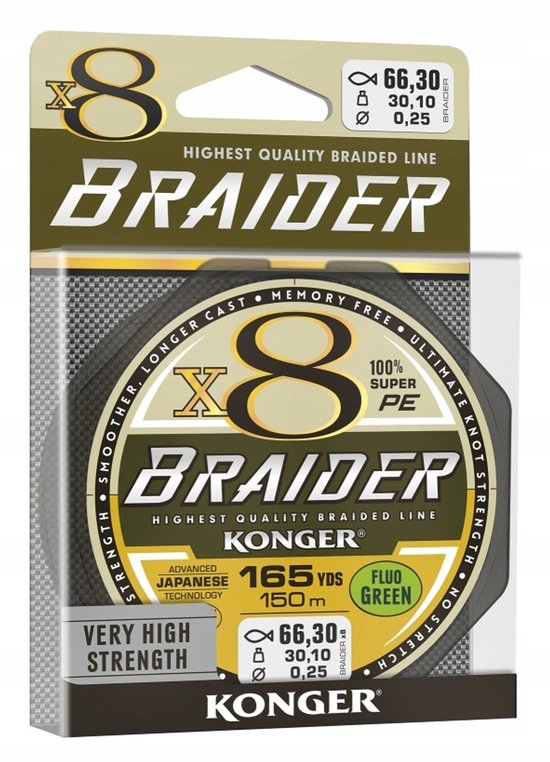 Konger Braider X8 Vislijn 0.16mm 150m Fluo - Hoge Kwaliteit van Merkloos