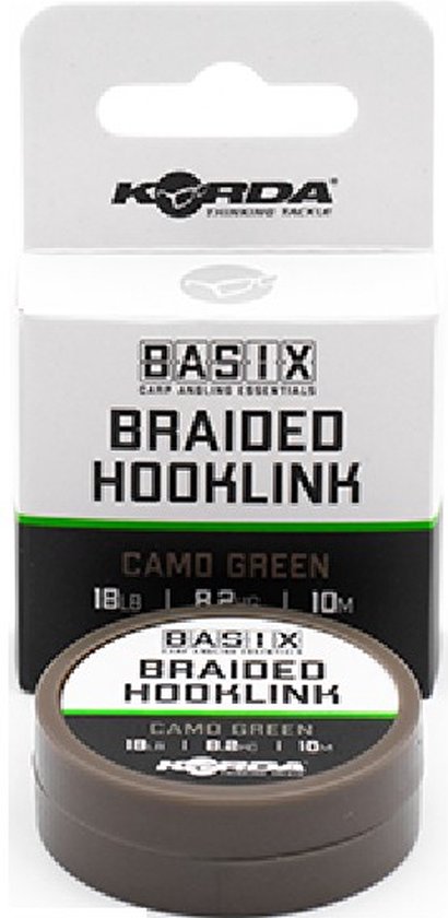Korda Basix Braided Hooklink - Onderlijnmateriaal - 18lb - 10m - Groen van Korda