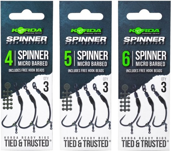 Korda Spinner Hook Sections Spinner Micro Barbed incl Free Hook Beads (3pcs) - Maat : 6 van Merkloos
