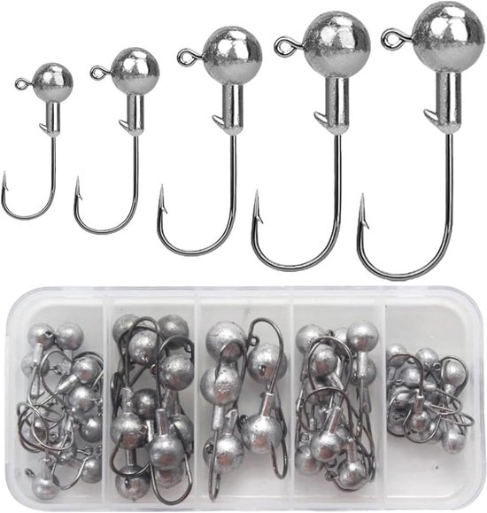 Korte Vissen Haken 25 Stuks met Scherpe Vissen Lijnen en Ronde Loodballen voor Rubber Aas, Zachte Aas en Rode Wormen voor Roofvisaccessoires (2/3.5/5/7/10g)