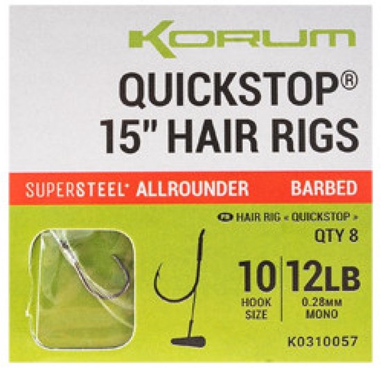 Korum Supersteel Allrounder Big Fish Quickstop Hair Rigs 4 Barbed (8 pcs) - Maat : Haak 14 - 0.23mm