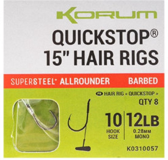 Korum Supersteel Allrounder Big Fish Quickstop Hair Rigs 4 Barbed (8 pcs) - Maat : Haak 8 - 0.30mm