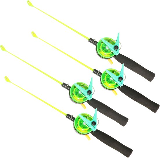 Krabhengel - Set van 4x stuks - vishengel voor krabbetjes - 38 cm - Speelgoed krabbenhengel met knijper van Merkloos