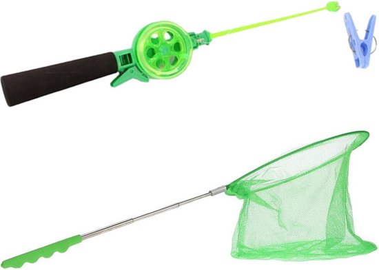 Krabhengel / vishengel incl. uitschuifbaar visnet - groen - 39 cm