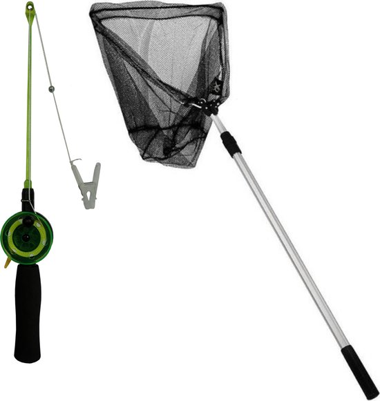 Krabhengel / vishengel voor krabbetjes 38 cm met opvouwbaar schepnet 170 cm van Merkloos