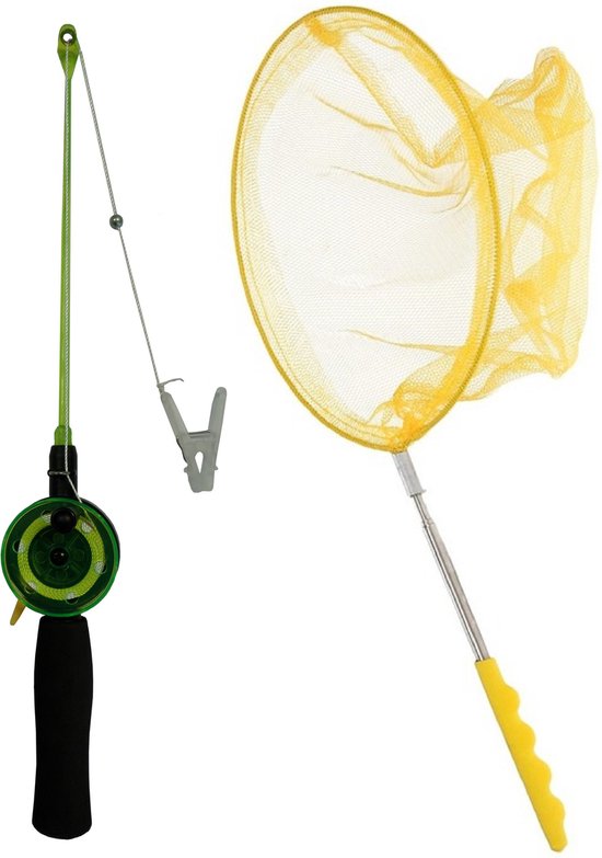 Krabhengel / vishengel voor krabbetjes 38 cm met uitschuifbaar schepnetje geel van Merkloos