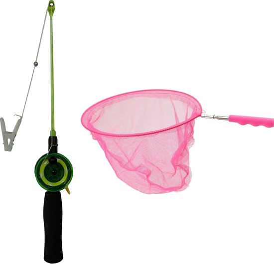 Krabhengel / vishengel voor krabbetjes 38 cm met uitschuifbaar schepnetje roze van Merkloos