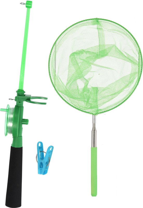 Krabhengel / vishengel voor krabbetjes 44 cm - met uitschuifbaar schepnetje groen van Merkloos