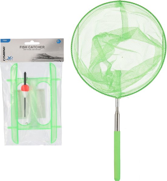 Krabhengel / vishengel voor krabbetjes - draad met klem - met uitschuifbaar schepnetje groen van Merkloos