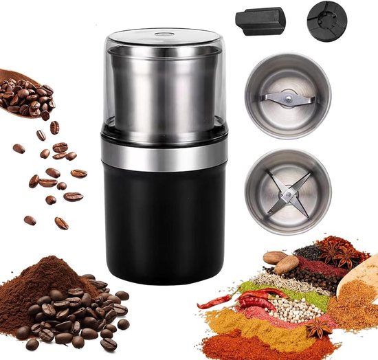 Krachtige 200W Elektrische Maalmolen voor Koffie, Specerijen en Noten met 2 RVS Containers voor Nat en Droog Malen van Merkloos