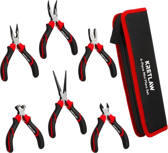 KRETLAW Mini Pliers, 6-Piece Linesman Pliers, Long Pliers, Needle Pliers, Curved Pointed Pliers, Wire Pliers and Side - ShopVlot