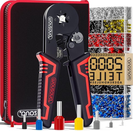 Krimptang 025-10mm² 2000 Adereindhulzen Set Elektrische Connectoren - Opbergtas Elektricien Gereedschap Tang Kabelschoentang - Kabelschoenen van Merkloos
