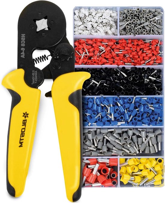Krimptang Adereindhulzen - Verstelbare Ratel Krimptang-Set - Bereik 025-10 mm² awg23-10 - 1200 Adereindhulzen van Merkloos