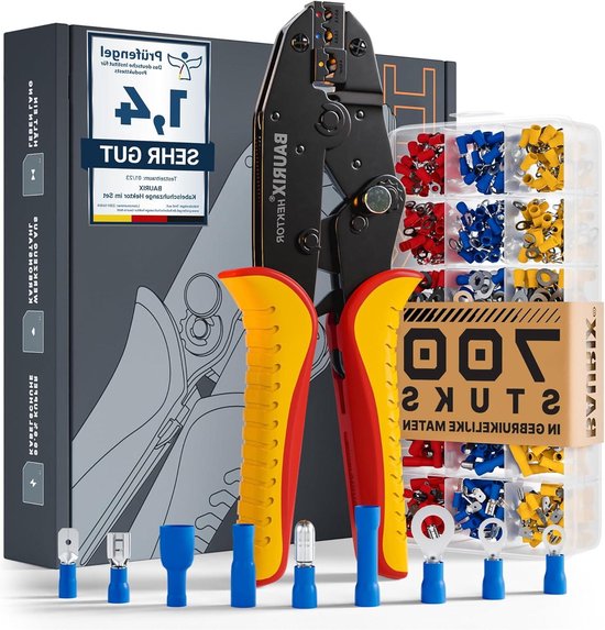 Krimptang incl. 700 Stuks Kabelschoenen - Assortiment voor Kabelhulzen - Ferrule Crimping Tool Kit - Kabelschoen Krimptang - [050-6mm²] van VONROC