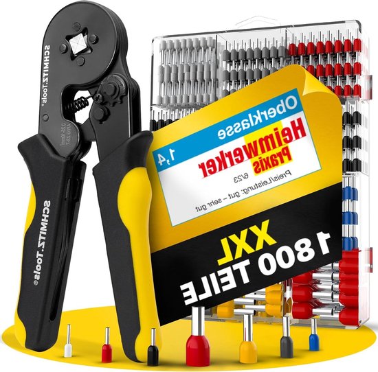 Krimptang met Adereindhulzen Set [1.800 Stuks] Vierkant Zelfinstellend Professionele Tang SCHMITZ.Tools van Merkloos