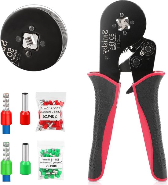 Krimptang voor Bootlace Ferrules 16mm - Ratselstructuur - 60 stuks ferrules - Vertind Messing - 10mm² en 16mm² van Merkloos