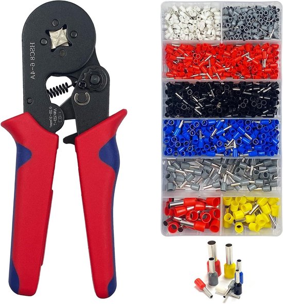 Krimptangset adereindhulzen - assortiment met 1200 stuks - premium geïsoleerde kabeleindhulzen - zelfinstellend - elektriciens - 05-10 mm² van Merkloos