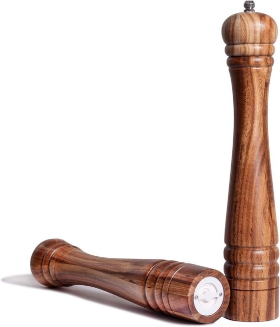 Kruidenmolen en Zoutmolen van Acaciahout, Verstelbare Keramische Molen, 30 cm Hoogte, Ideaal voor Keuken en Tafelen van Merkloos
